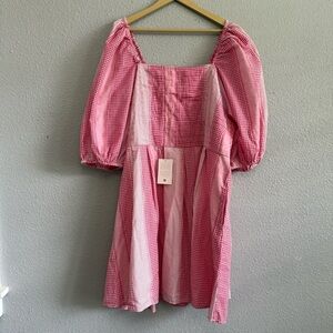 Ivy City Pink Gingham Puff Sleeve Dress Size 3X NWT
